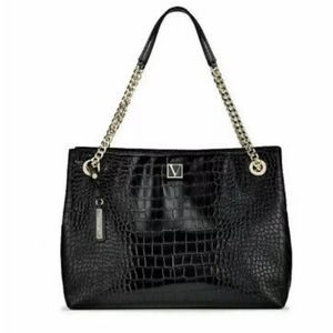Victoria's Secret Black Croc-Embossed Tote